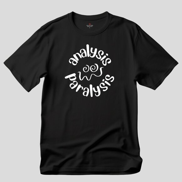 Analysis Paralysis Smiley - Minimalist Typography Cotton Graphic T-Shirt - Picture 1 of 5